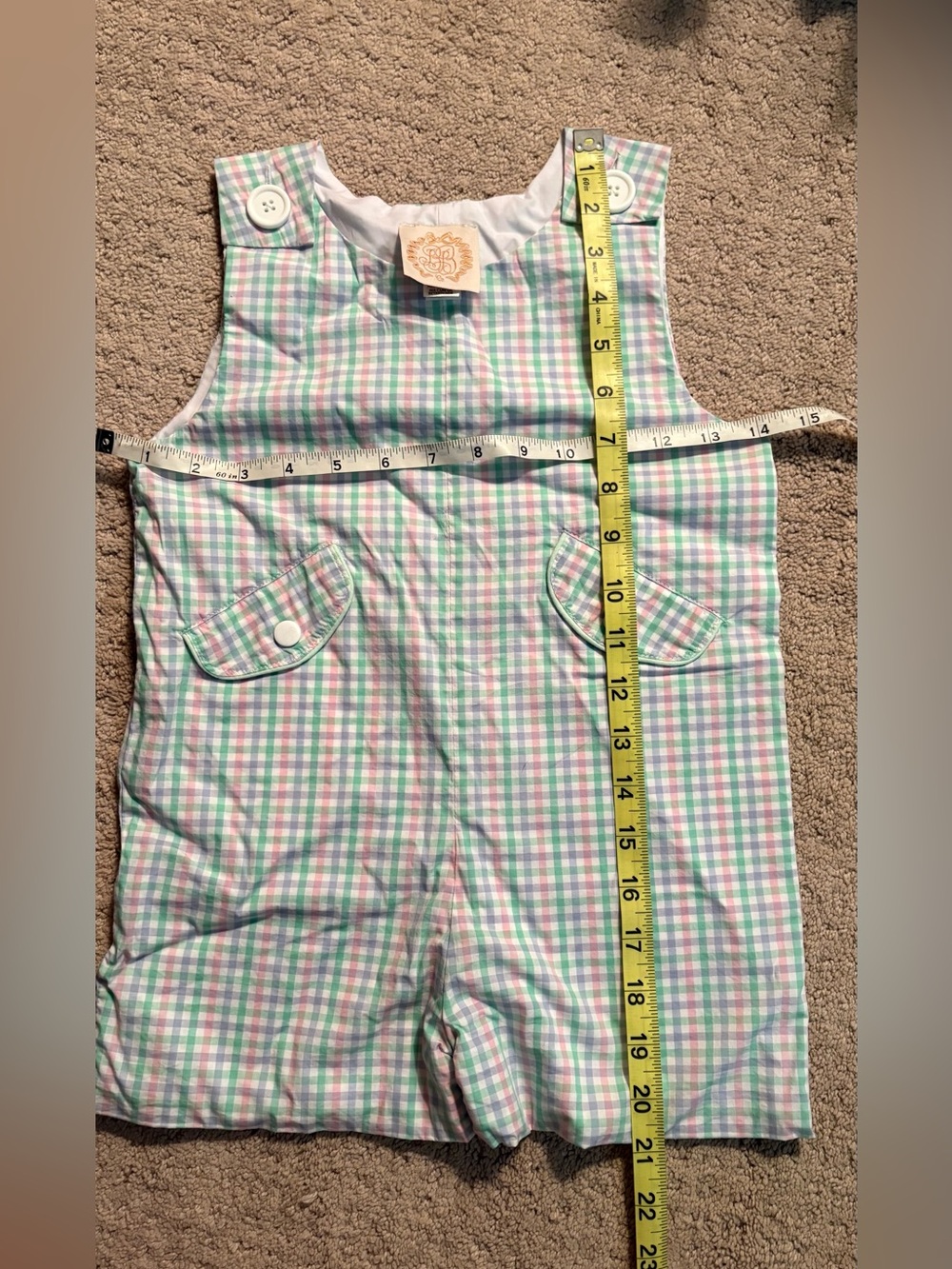 The Beaufort Bonnet Company Pastel Plaid Shortall in Pink, Green & Blue
